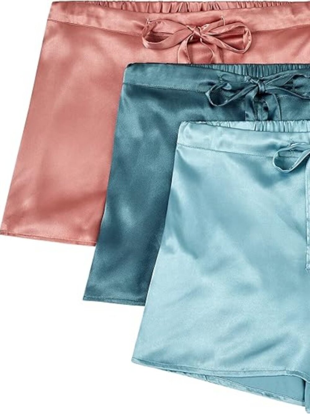 3 PAIR, Excellent Condition, SZ L Satin Shorts, Coral, Teal, Seaglass Blue
